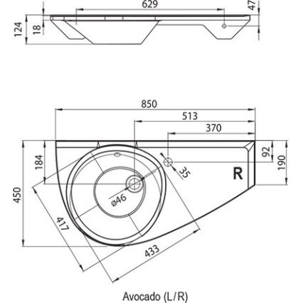 Ravak XJ1P1100000 - Sienas piestiprināma izlietne AVOCADO 85x45 cm lietais marmors/balta