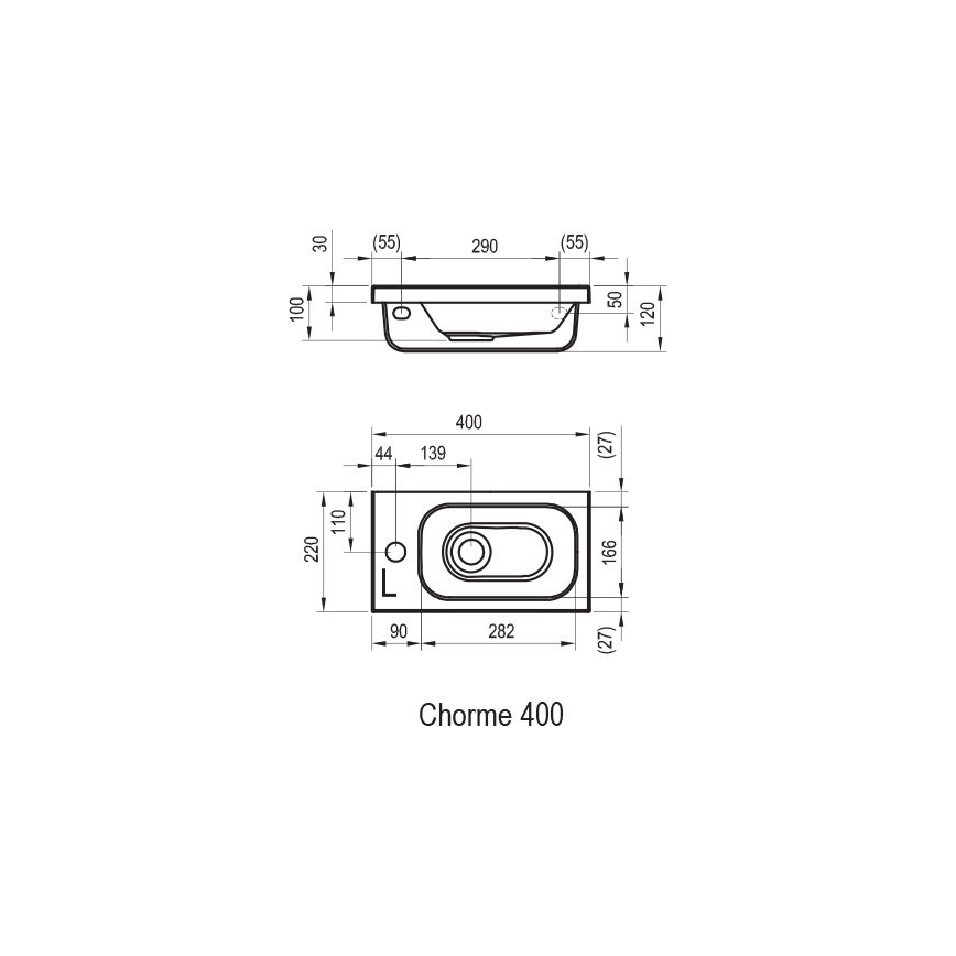 Ravak XJGL1100000 - Karājamā izlietne CHROME 40x22 cm lietais marmors/balts