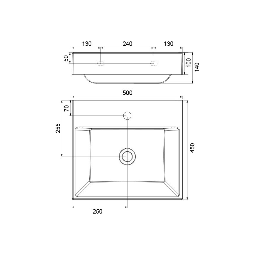 Ravak XJO01250000 - Sienas piestiprināma izlietne NATURAL 50x45 cm, lietais marmors/balta