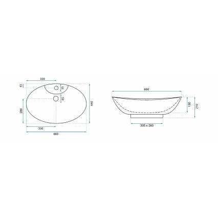 REA-00692 - Uzliekamā izlietne ROSA 44x66 cm keramika/glancēta balta