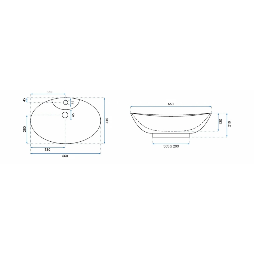 REA-00692 - Uzliekamā izlietne ROSA 44x66 cm keramika/glancēta balta