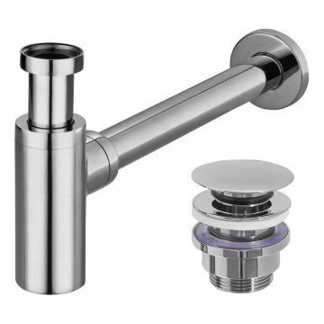 REA-A5693 - Izlietnes sifons ar CLICK-CLACK aizbāzni, Ø 6,4 cm, spīdīgs hroms