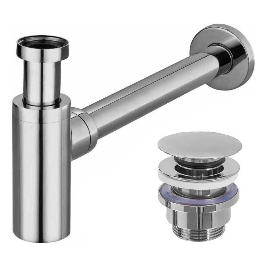 REA-A5693 - Izlietnes sifons ar CLICK-CLACK aizbāzni, Ø 6,4 cm, spīdīgs hroms