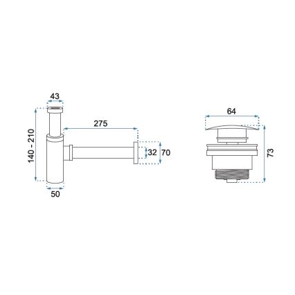 REA-A6952 - Izlietnes sifons ar CLICK-CLACK aizbāzni, Ø 6,4 cm, balts