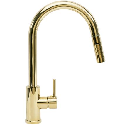 REA-B0669 - Izlietnes jaucējkrāns ar izvelkamu izsmidzinātāju FRESH 39,5 cm zelta