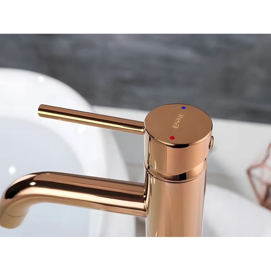 REA-B6321 - Izlietnes jaucējkrāns LUNGO 28 cm rožu zelts