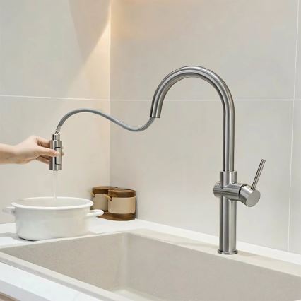 REA-B6330 - Virtuves jaucējkrāns ar izvelkamu izsmidzinātāju FRESH, 45 cm, nikela apdare