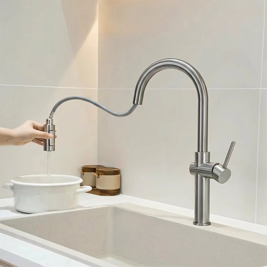 REA-B6330 - Virtuves jaucējkrāns ar izvelkamu izsmidzinātāju FRESH, 45 cm, nikela apdare