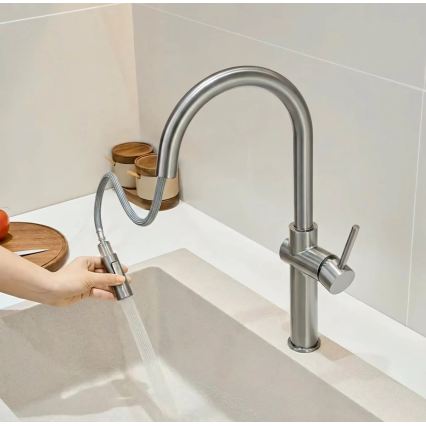 REA-B6330 - Virtuves jaucējkrāns ar izvelkamu izsmidzinātāju FRESH, 45 cm, nikela apdare