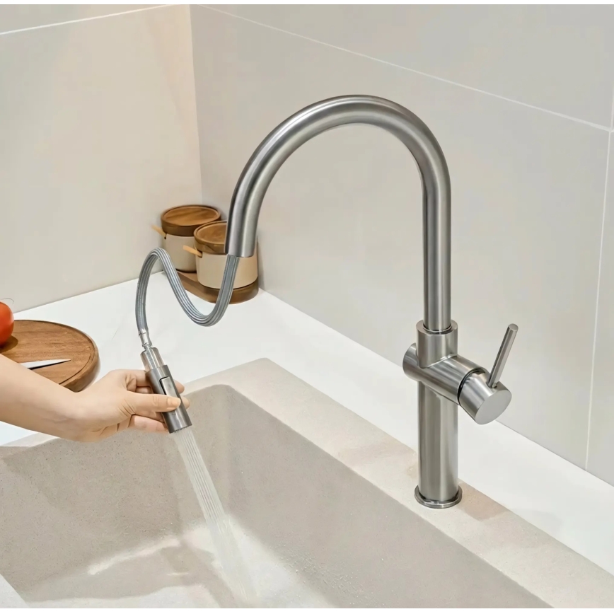 REA-B6330 - Virtuves jaucējkrāns ar izvelkamu izsmidzinātāju FRESH, 45 cm, nikela apdare