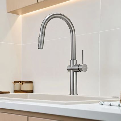 REA-B6330 - Virtuves jaucējkrāns ar izvelkamu izsmidzinātāju FRESH, 45 cm, nikela apdare