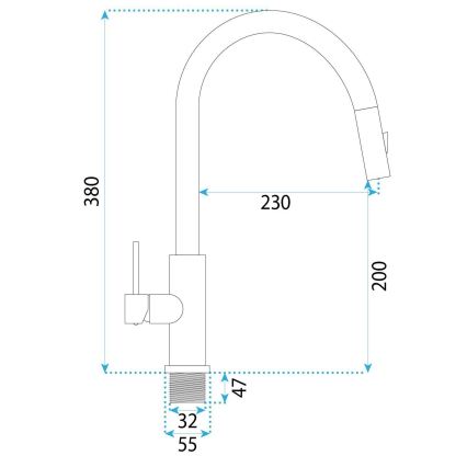 REA-B6571 - Izlietnes jaucējkrāns ONTARIO ar izvelkamu izsmidzinātāju, 38 cm, melns