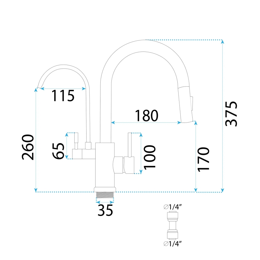 REA-B7564 - ECO FRESH izlietnes jaucējkrāns ar izvelkamu izsmidzinātāju un ūdens filtrāciju, 37,5 cm, niķelis