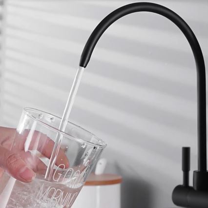 REA-B7564 - Izlietnes jaucējkrāns ar izvelkamu izsmidzināšanas galvu un ECO FRESH filtrāciju, 37,5 cm, matētas melnas krāsas