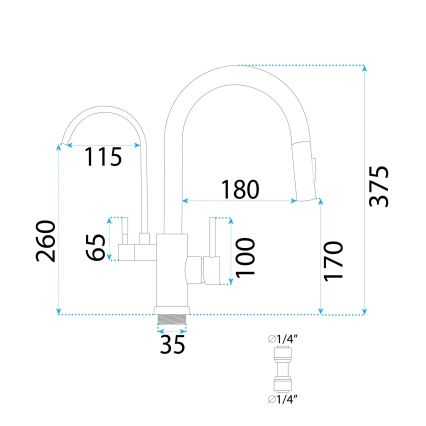 REA-B7596 - Izlietnes jaucējkrāns ar izvelkamu dušas uzgali un ECO FRESH filtrēšanas sistēmu, 37,5 cm, sukāta zelta apdare