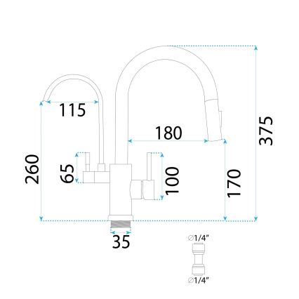 REA-B8989 - Izlietnes jaucējkrāns ar izvelkamu izsmidzinātāju un ECO FRESH filtrācijas sistēmu, 37,5 cm, zelta