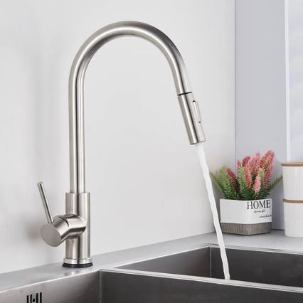 REA-B9146 - Izlietnes jaucējkrāns ar izvelkamu izsmidzinātāju FRESH 39,5 cm nikls