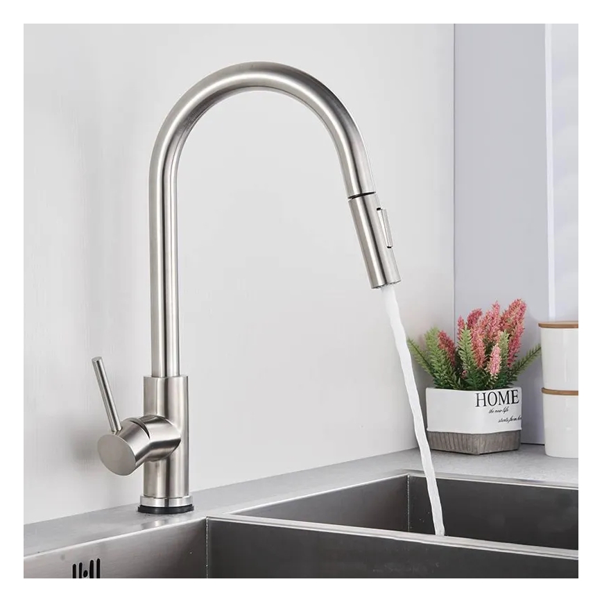REA-B9146 - Izlietnes jaucējkrāns ar izvelkamu izsmidzinātāju FRESH 39,5 cm nikls
