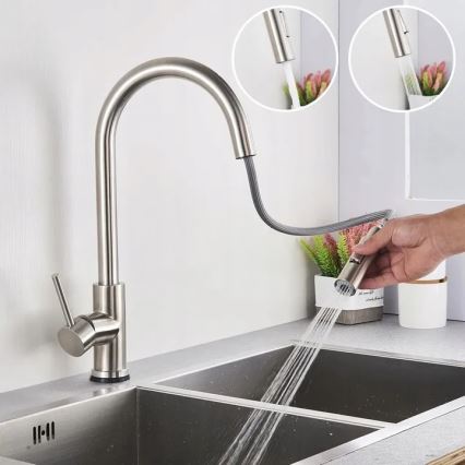 REA-B9146 - Izlietnes jaucējkrāns ar izvelkamu izsmidzinātāju FRESH 39,5 cm nikls
