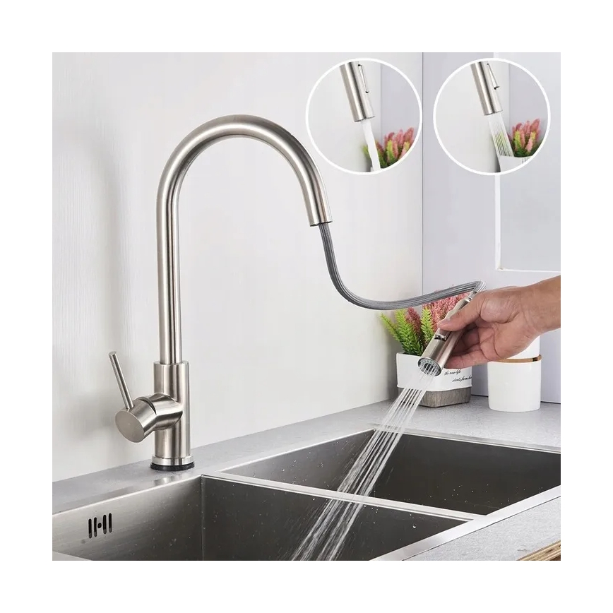 REA-B9146 - Izlietnes jaucējkrāns ar izvelkamu izsmidzinātāju FRESH 39,5 cm nikls