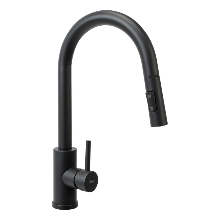 REA-B9147 - Izlietnes jaucējkrāns ar izvelkamu izsmidzinātāju FRESH, 39,5 cm, matēts melns