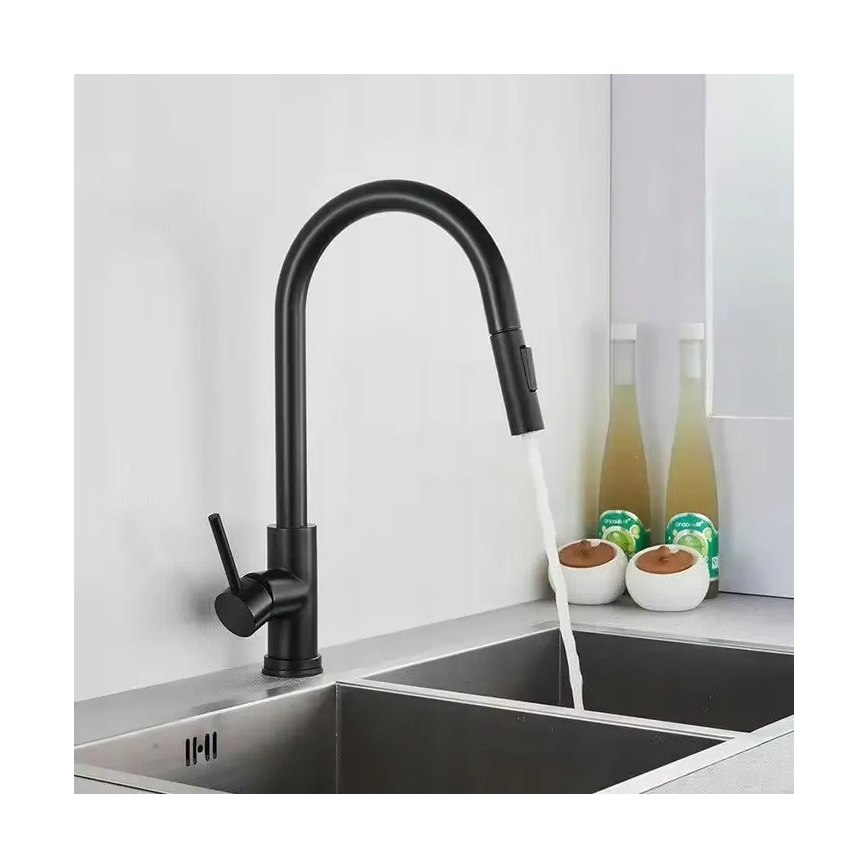 REA-B9147 - Izlietnes jaucējkrāns ar izvelkamu izsmidzinātāju FRESH, 39,5 cm, matēts melns
