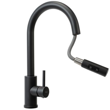 REA-B9147 - Izlietnes jaucējkrāns ar izvelkamu izsmidzinātāju FRESH, 39,5 cm, matēts melns