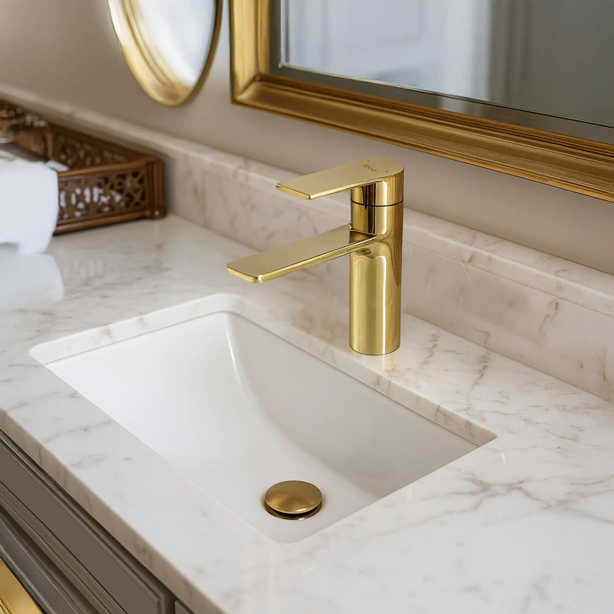 REA-B9981 - Zelta izlietnes jaucējkrāns STORM 15 cm