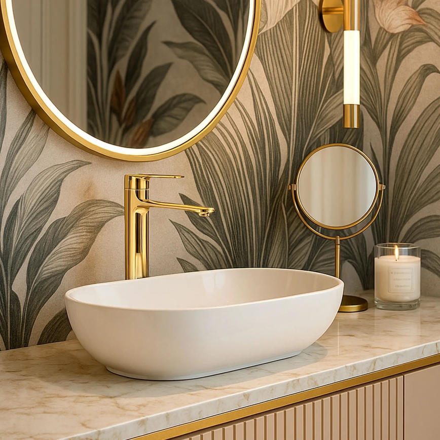 REA-B9983 - Izlietnes jaucējkrāns STORM 29,5 cm zelta krāsā