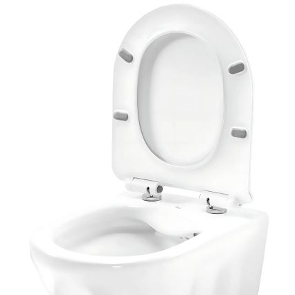 REA-C1652 - Karājams tualetes pods GUSTAVO RIMLESS ar sēdekli, keramika/balta