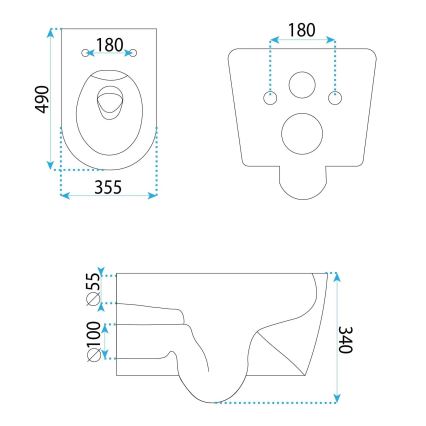 REA-C1652 - Karājams tualetes pods GUSTAVO RIMLESS ar sēdekli, keramika/balta