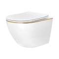 REA-C6806 - Sienas piestiprināms WC ar sēdekli CARLO MINI TORNADO bez apmales, keramika/balta/zelta