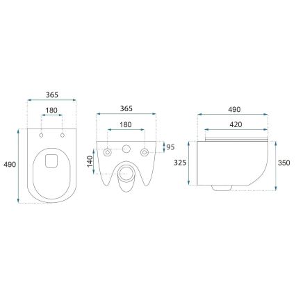 REA-C6806 - Sienas piestiprināms WC ar sēdekli CARLO MINI TORNADO bez apmales, keramika/balta/zelta