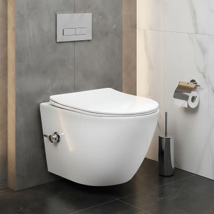 REA-C9701 - Piekaramais WC ar bidē dušu un tualetes sēdekli CARLO LUX keramika/balta