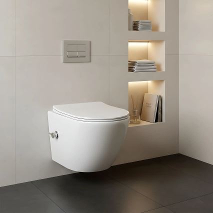 REA-C9701 - Piekaramais WC ar bidē dušu un tualetes sēdekli CARLO LUX keramika/balta