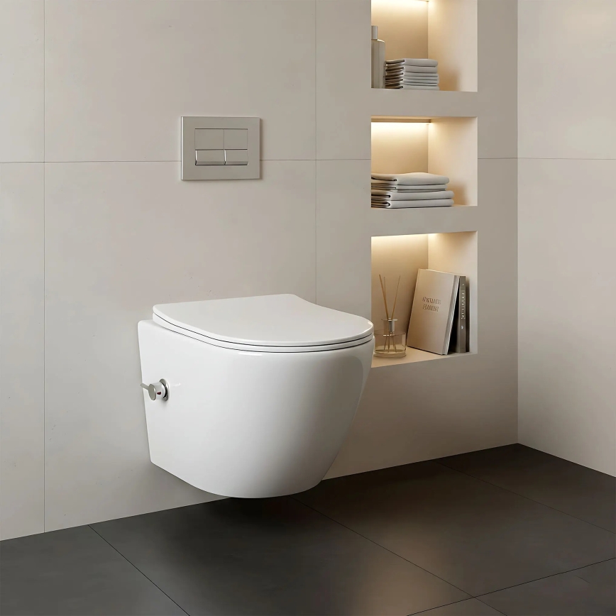 REA-C9701 - Piekaramais WC ar bidē dušu un tualetes sēdekli CARLO LUX keramika/balta