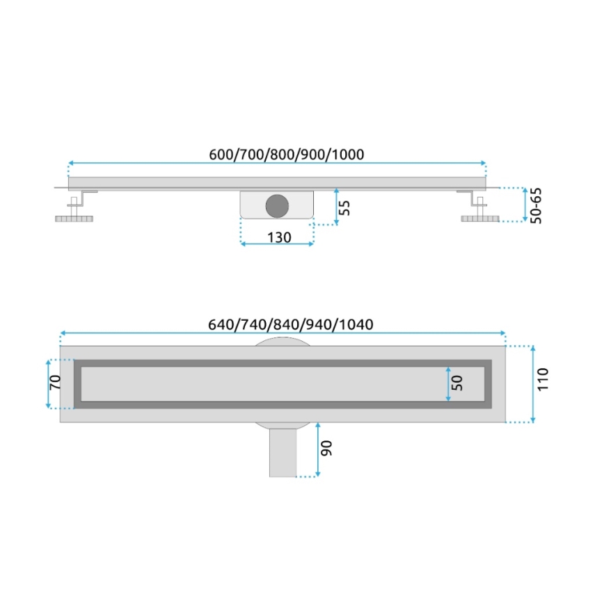 REA-G2704 - Notekas kanāls NEOX PRO 90 cm nerūsējošais tērauds/birstēta zelta