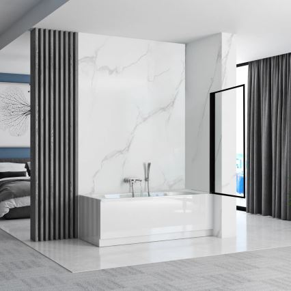 REA-K7633 - Pārvietojama vannas siena LAGOS 140x80 cm melna/caurspīdīga