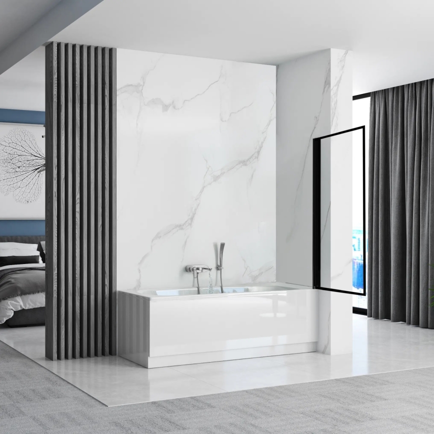 REA-K7633 - Pārvietojama vannas siena LAGOS 140x80 cm melna/caurspīdīga