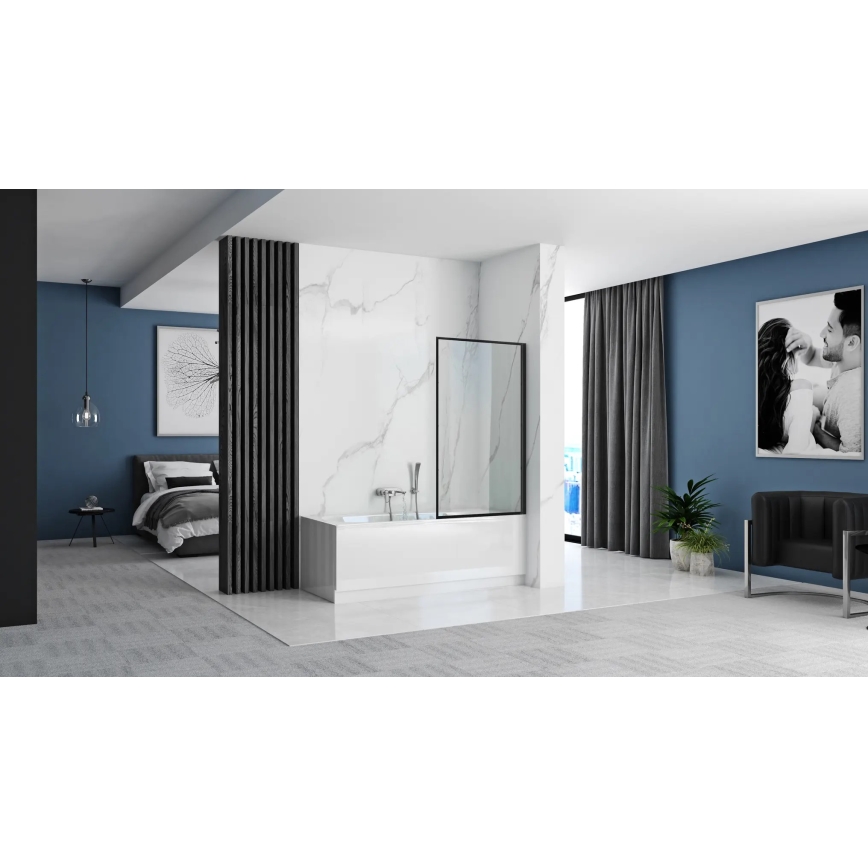 REA-K7633 - Pārvietojama vannas siena LAGOS 140x80 cm melna/caurspīdīga