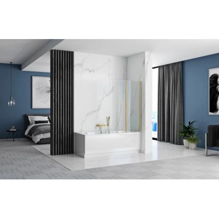 REA-K9777 - Salokāma vannas stikla siena AGAT 140x100 cm matēta zelta/caurspīdīga