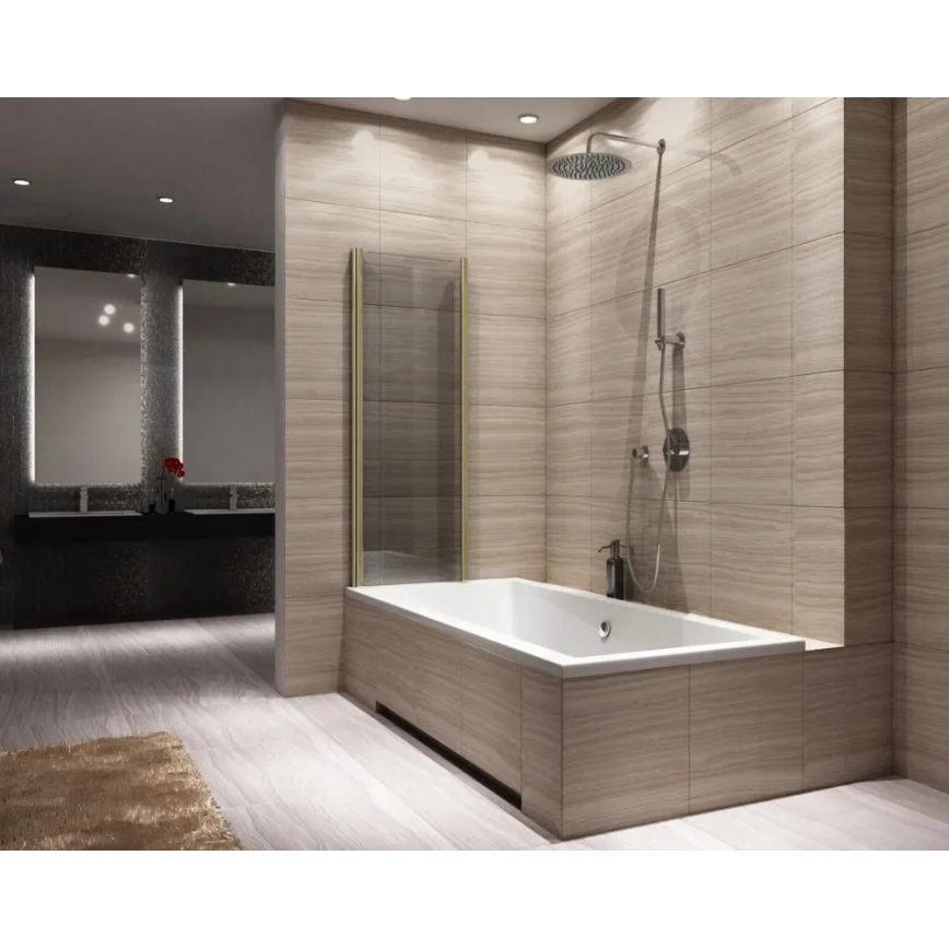 REA-K9777 - Salokāma vannas stikla siena AGAT 140x100 cm matēta zelta/caurspīdīga