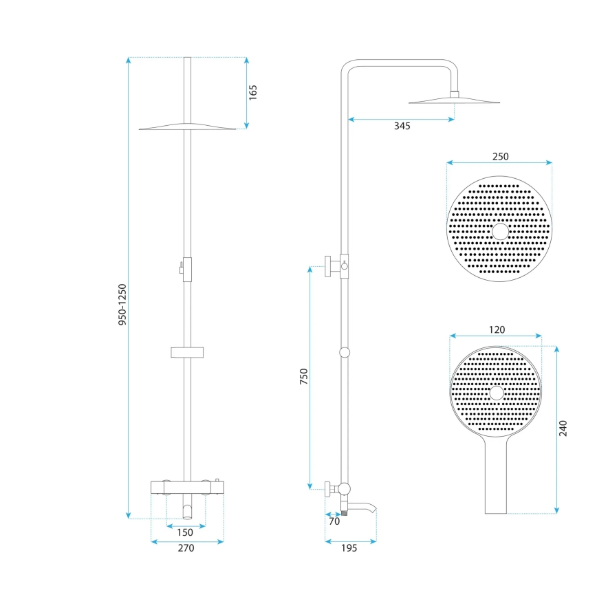 REA-P5960 - Zelta dušas komplekts ar termostatisko jaucējkrānu LUNGO DIAMOND