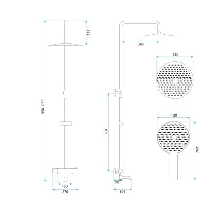 REA-P5961 - Dušas komplekts ar termostatisko jaucējkrānu LUNGO DIAMOND spīdīgs hroms