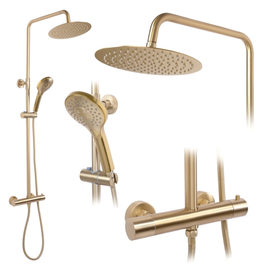 REA-P6602 - Dušas komplekts ar termostatisko jaucējkrānu VINCENT birstēta zelta apdare