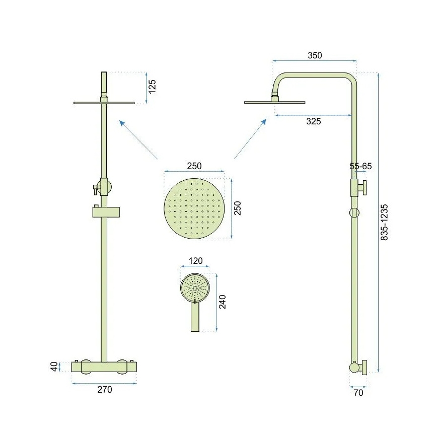 REA-P6602 - Dušas komplekts ar termostatisko jaucējkrānu VINCENT birstēta zelta apdare