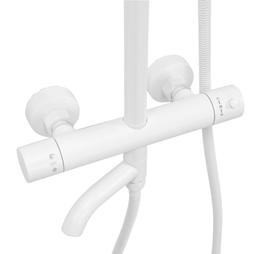 REA-P6608 - LUNGO dušas komplekts ar termostatisko jaucējkrānu, matēta balta apdare