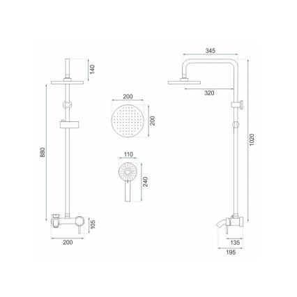 REA-P7051 - Dušas komplekts ar jaucējkrānu LUIS birstēta zelta