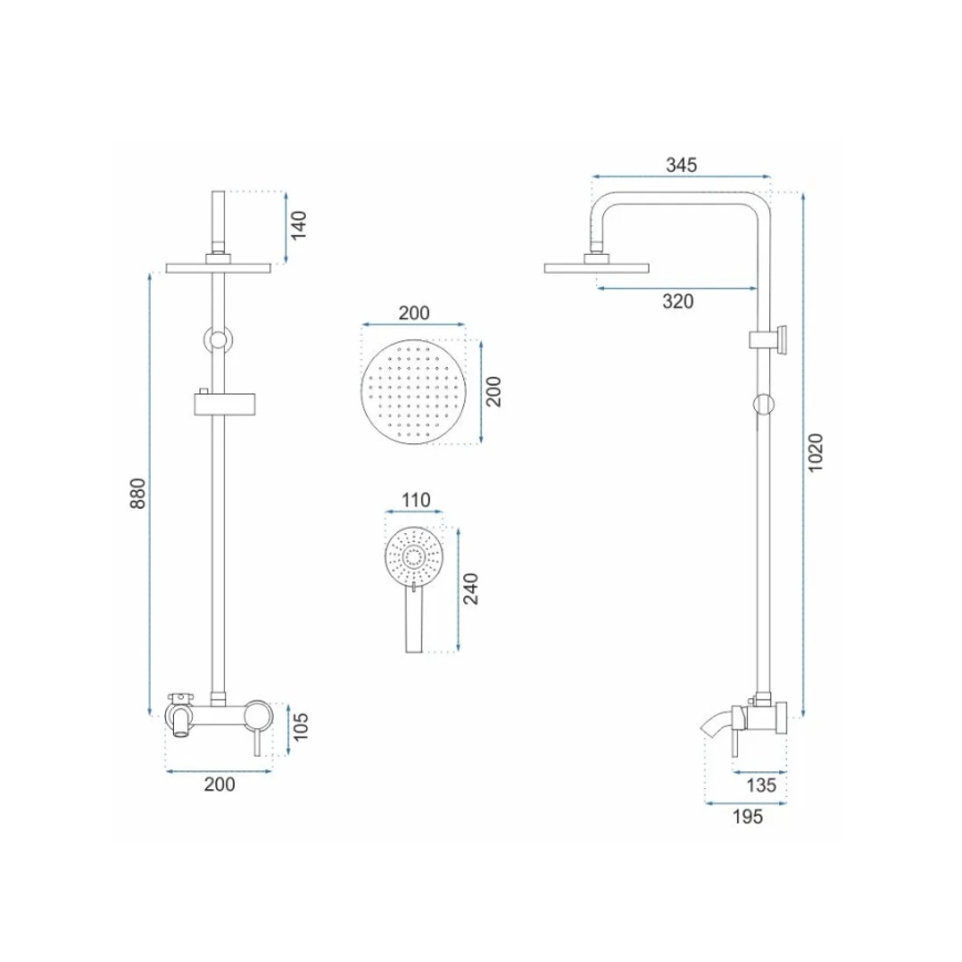 REA-P7051 - Dušas komplekts ar jaucējkrānu LUIS birstēta zelta