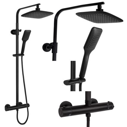 REA-P7101 - dušas komplekts TOM ar termostata jaucējkrānu, matēts melns